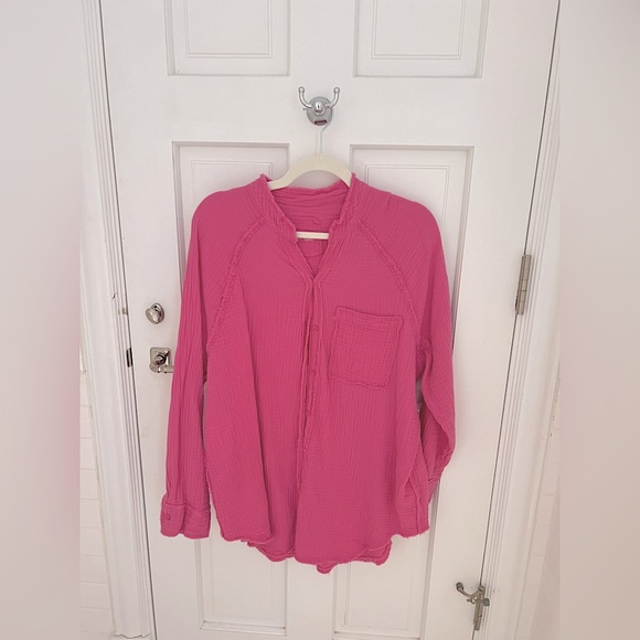 Aerie Pool-To-Party Cover Up Shirt Hot Pink Medium - Picture 3 of 9